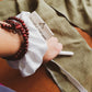 Silk scrunchie and wooden mala bead bracelet