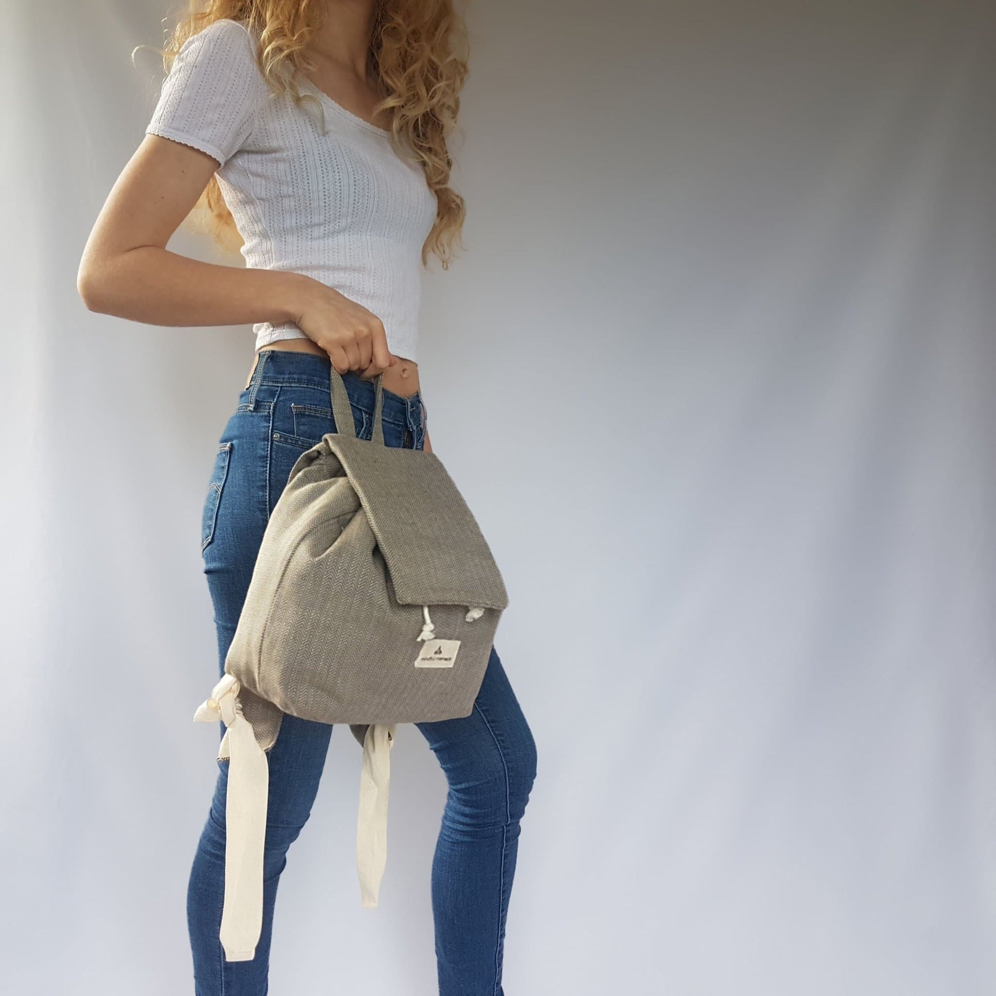 Organic Cotton Herringbone Backpack - Sustainable Meditation and Yoga Products